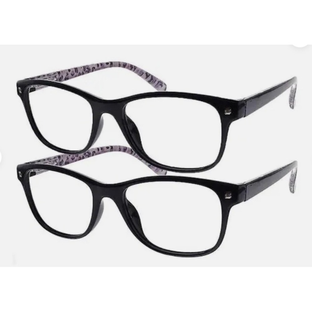 M+ Blue Light 2-Pack Chloe Readers +3.00 Black Purple Leopard Print Glasses